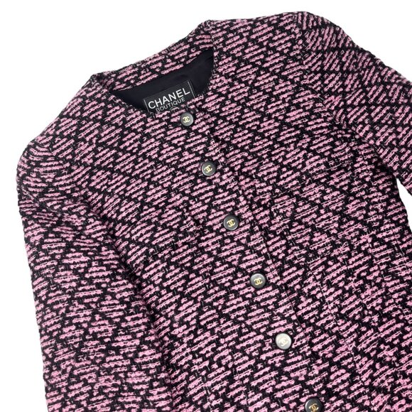 CHANEL Vintage 95A CC Logo Tweed Jacket #38 Pink Black Button Cotton [105548] - Picture 5 of 14